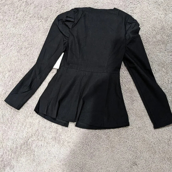 Poetry Black Peplum Blazer With Puff Shoulder Zipper front size S - Picture 6 of 9
